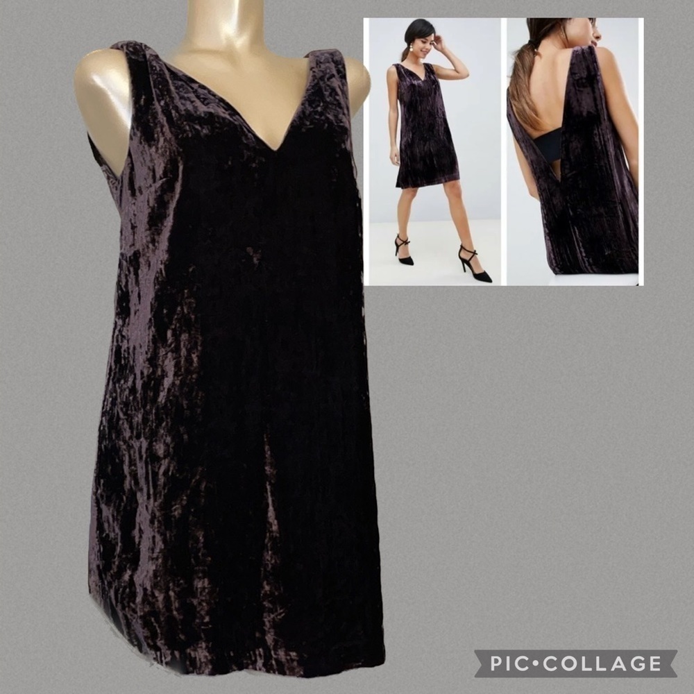 French connection women’s dress 8 eggplant purple mini velvet Vback party cutout